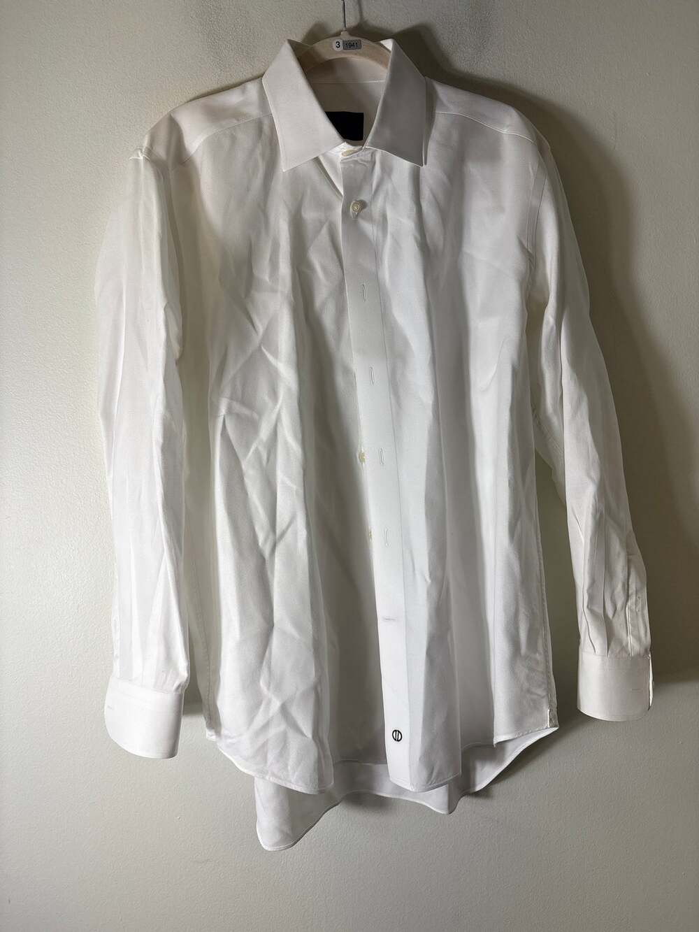 Mens David Donahue White Textured Button Up Dress Shirt Sz 16.5 34/35
